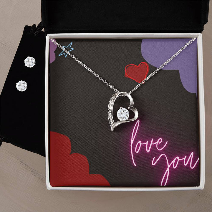 Forever Love Necklace and Cubic Zirconia Earring Set