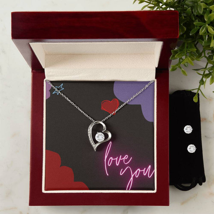 Forever Love Necklace and Cubic Zirconia Earring Set